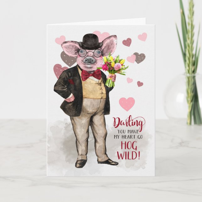 Love and Romance Funny Hipster Pig Hog Wild Card (Front)