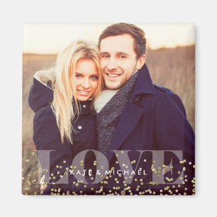 Love and Sparkles Modern Monogram Photo Magnet