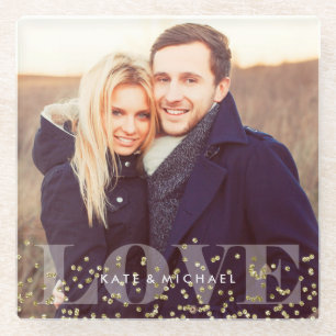 Love and Sparkles Photo Glass Coaster