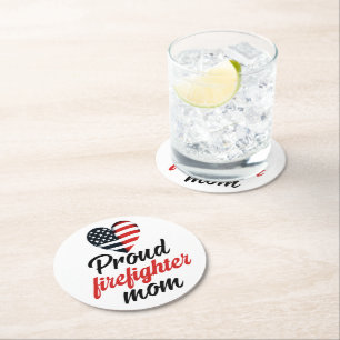 Love and support honours firefighter moms round paper coaster
