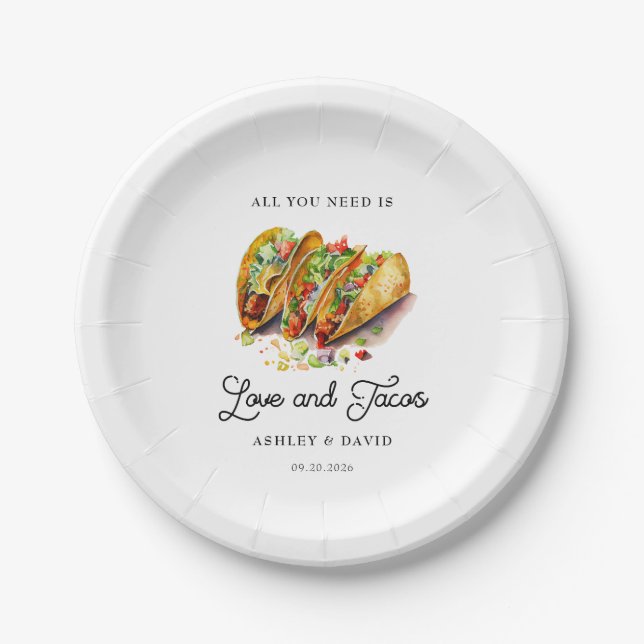 Love and Tacos | Engagement Party  Paper Plate (Front)