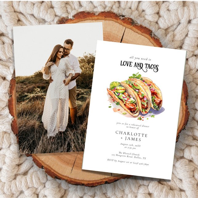Love and Tacos Photo Wedding Rehearsal Dinner Invitation (Creator Uploaded)