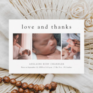 Love and Thanks 3 Photo New Baby Thank You Card