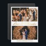 love and thanks 4 photos collage wedding magnet<br><div class="desc">love and thanks 4 photos collage gold script wedding magnet</div>