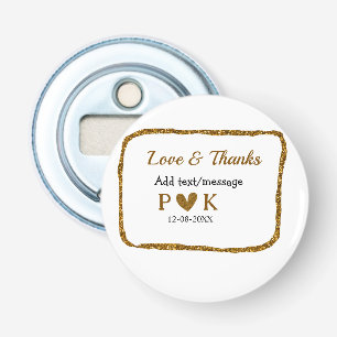 Love and thanks add couple name golden black weddi bottle opener