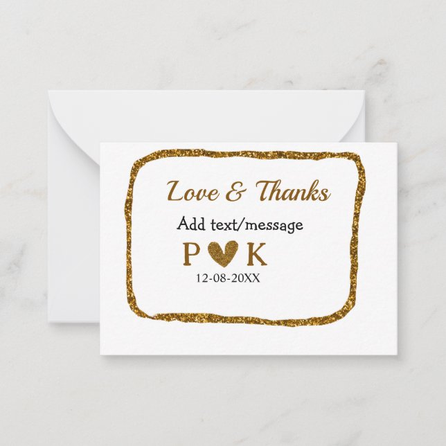 Love and thanks add couple name golden black weddi card (Front)