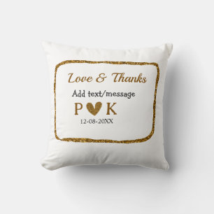 Love and thanks add couple name golden black weddi cushion