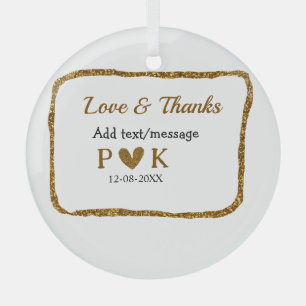 Love and thanks add couple name golden black weddi glass tree decoration