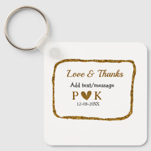 Love and thanks add couple name golden black weddi key ring