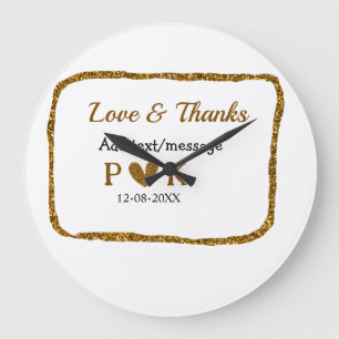 Love and thanks add couple name golden black weddi large clock
