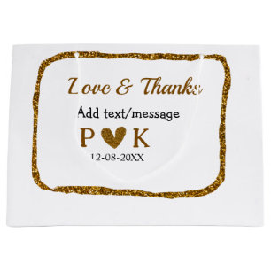 Love and thanks add couple name golden black weddi large gift bag