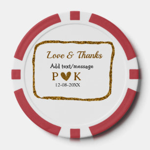 Love and thanks add couple name golden black weddi poker chips