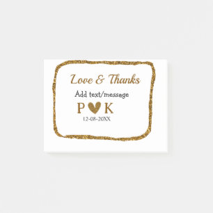 Love and thanks add couple name golden black weddi post-it notes