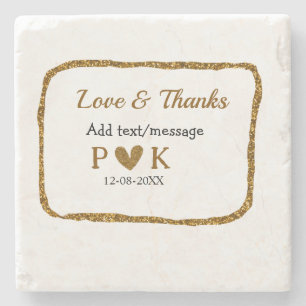 Love and thanks add couple name golden black weddi stone coaster