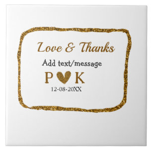Love and thanks add couple name golden black weddi tile