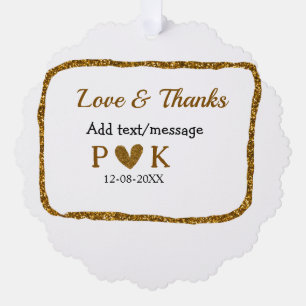 Love and thanks add couple name golden black weddi tree decoration card