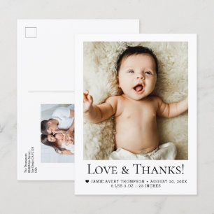 Love and Thanks Baby 2 Photos Birth announcement Postcard