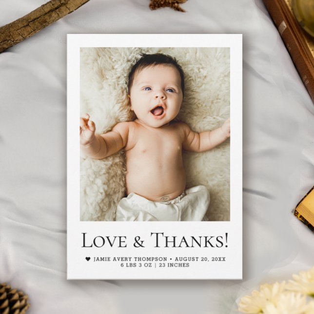 Love and Thanks Baby Photo Birth announcement (Love and thanks photo birth announcement thank you cards.)