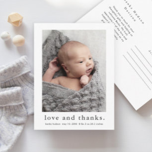 Love and Thanks Baby Photo Birth Announcement Postcard
