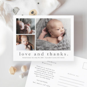 Love and Thanks Baby Photo Birth Announcement Postcard