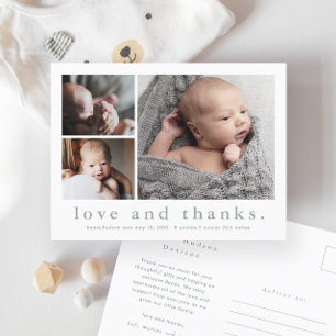 Love and Thanks Baby Photo Birth Announcement Postcard