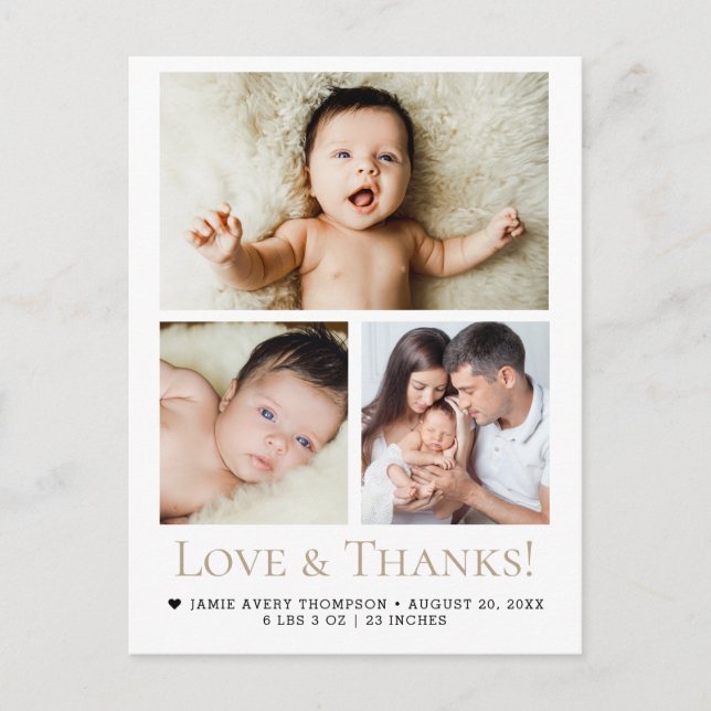 Love and Thanks Baby Photo Birth announcement Postcard (Front)