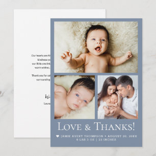 Love and Thanks Baby Photo Blue Birth announcement