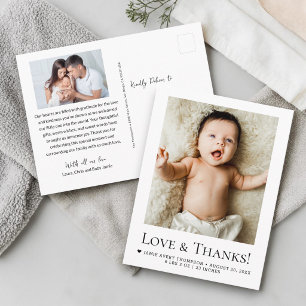 Love and Thanks Baby Photos Birth announcement Postcard