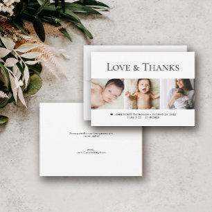 Love and Thanks Baby Photos Minimal Birth  Thank You Card