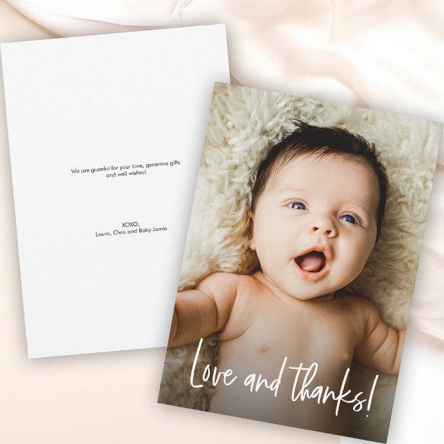 Love and Thanks Baby shower photo Thank You Card (Customizable baby photo Love and thanks! baby shower thank you card.)