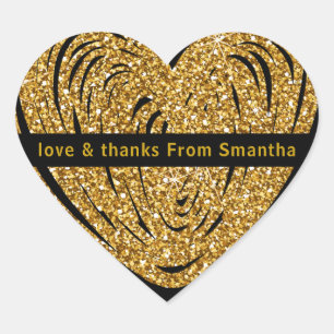 Love and Thanks Black and Gold Faux Foil Thank You Heart Sticker