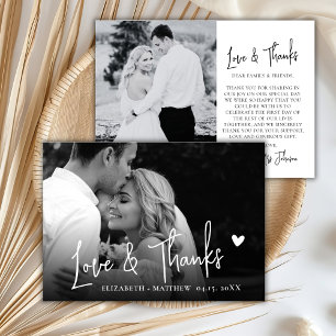 Love and Thanks Black and White 2 Photo Wedding  Thank You Card