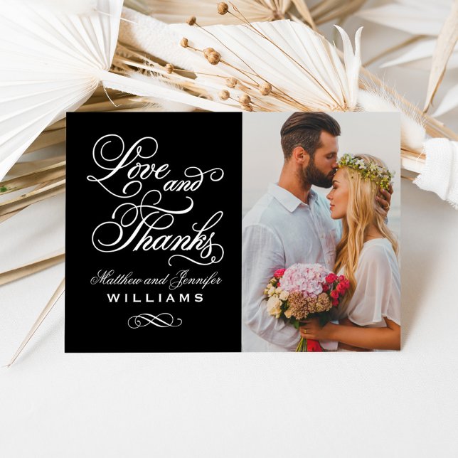 Love and Thanks Black and White Wedding Photo Thank You Card (Creator Uploaded)