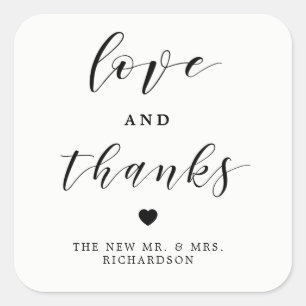 Love and Thanks Black and White Wedding Square Sticker