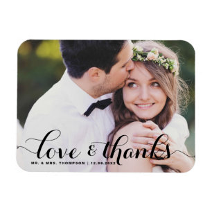 Love and Thanks   Black Calligraphy Photo Wedding Magnet