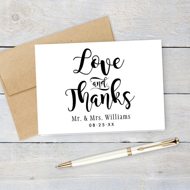 Love and Thanks Black Handwritten Script Wedding Thank You Card (Creator Uploaded)