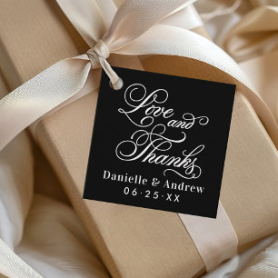 Love and Thanks Black Script Monogram Wedding Favour Tags
