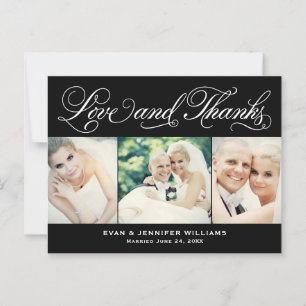 Love and Thanks Black Wedding Photo Thank You Postcard
