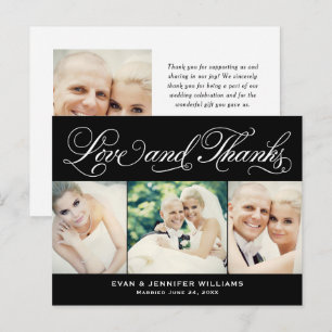 Love and Thanks Black White 3 Photo Wedding Card