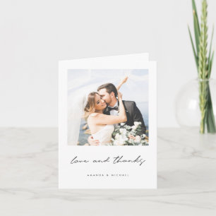 Love and Thanks Black White Border Photo Wedding Thank You Card