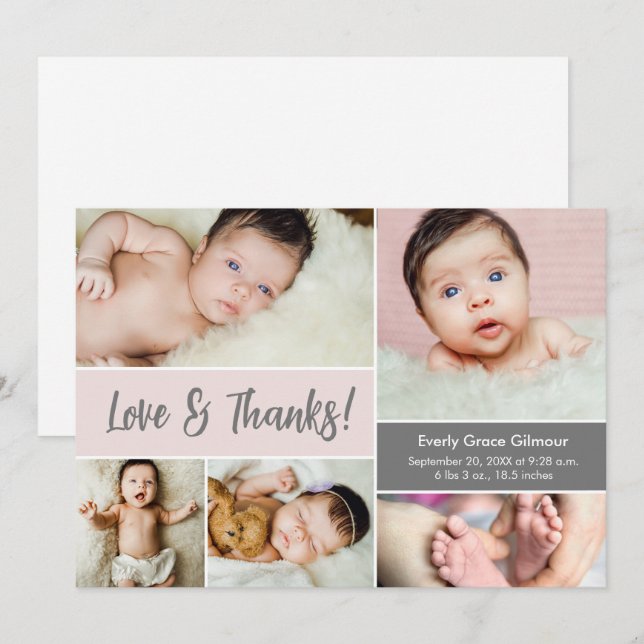 Love and Thanks Blush Pink Photos Baby Shower  Thank You Card (Front/Back)