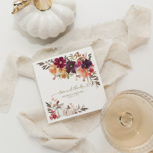 Love And Thanks Burgundy Floral Pumpkin Wedding Napkin