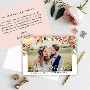 Love and Thanks   Burgundy Rustic Romance Wedding Thank You Card