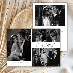 Love and Thanks Calligraphy Photo Collage Wedding Thank You Card
