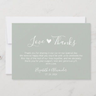 Love and Thanks Calligraphy Sage Green Wedding  Thank You Card