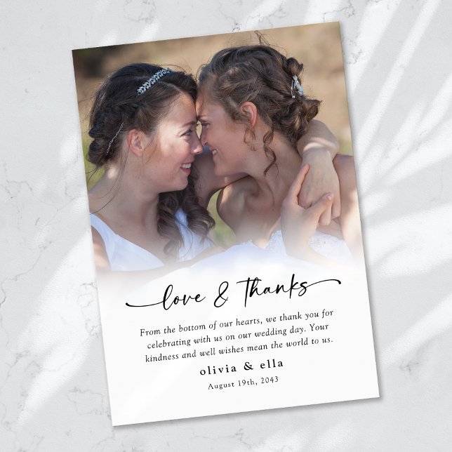 Love and thanks calligraphy script photo wedding thank you card (Creator Uploaded)
