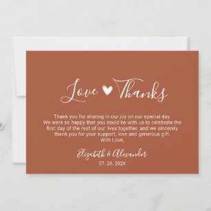 Love and Thanks Calligraphy Terracotta Wedding  Thank You Card
