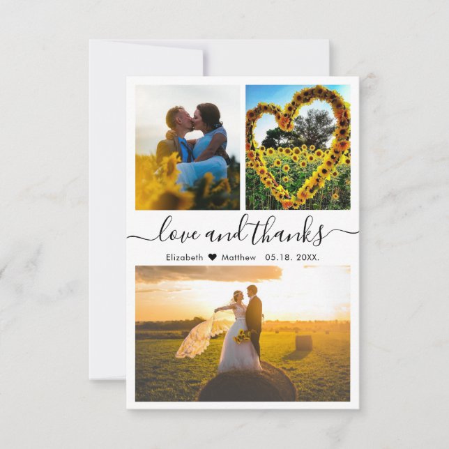 Love and Thanks Calligraphy Wedding Photo Thank You Card (Front)
