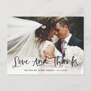 Love and Thanks   Casual Photo Wedding Thank You Postcard