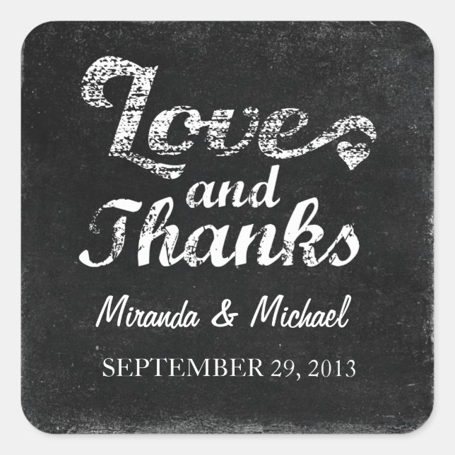 LOVE AND THANKS Chalkboard FAVOR LABELS STICKERS (Front)